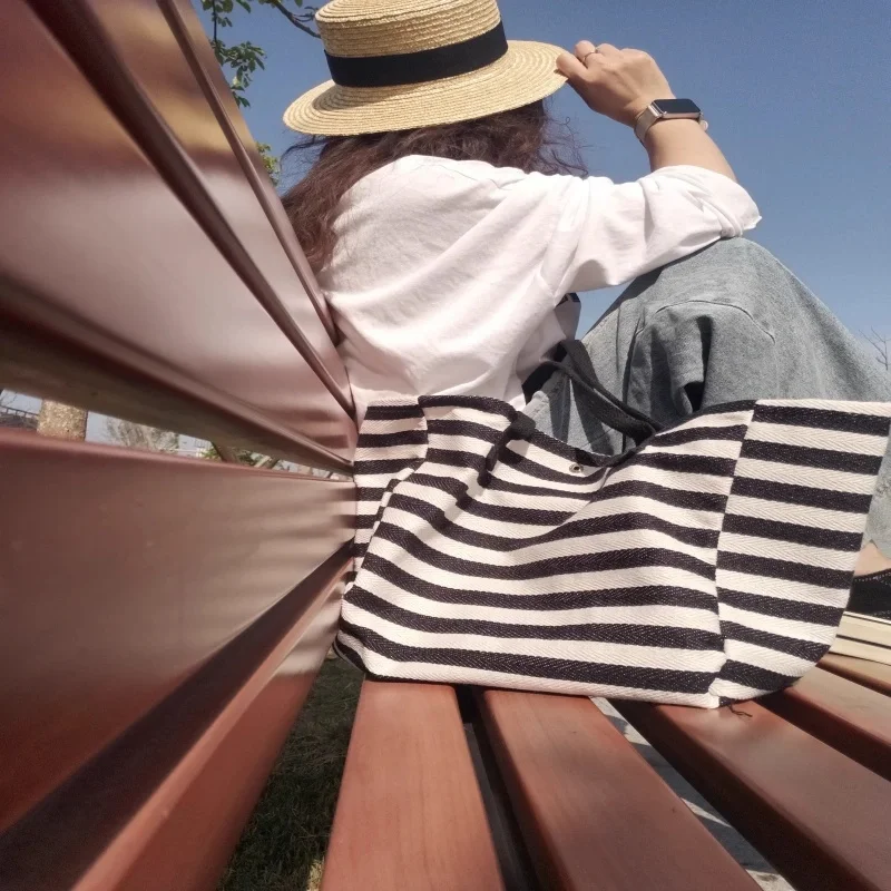 Large Capacity Canvas Tote Bag for Women, New Striped Shoulder Bag for Commute & Travel, Daily Handbag for Mommy view 5