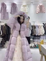 Real Fox Fur Winter Clothes for Women Slim Long Puffer Jacket Hooded 2023 Female White Goose Down Coat Waterproof Parkas Warm