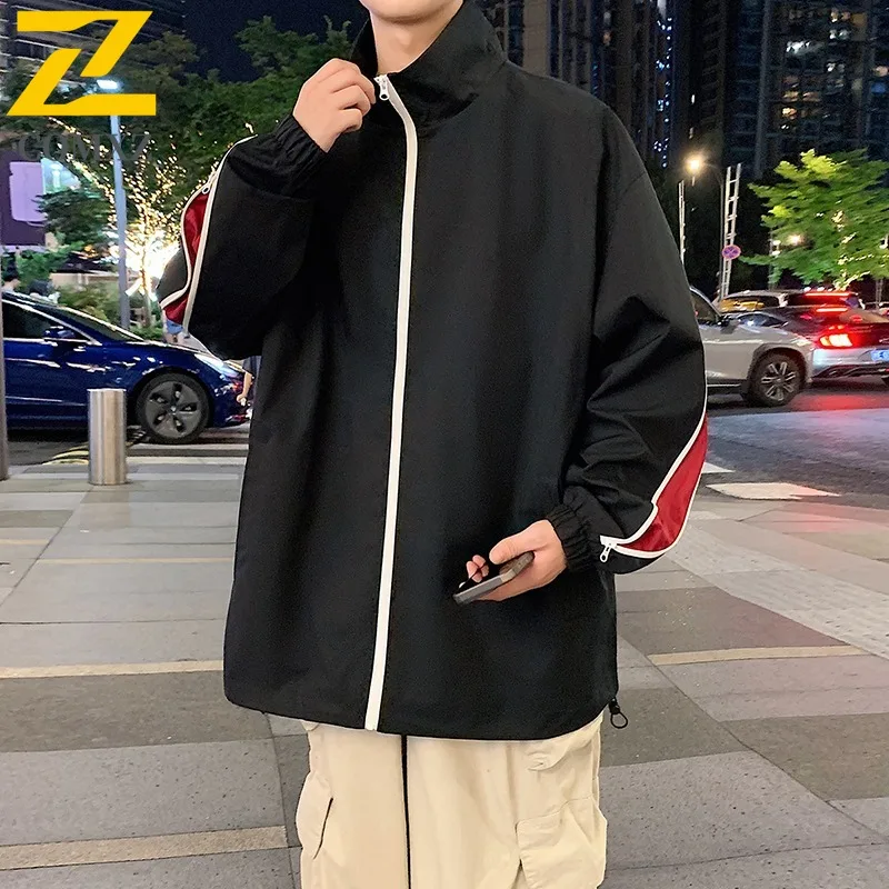 

COMXZ 2025 Мужская двусторонняя куртка с воротником-стойкой и цветными блоками, весна-осень, молодежная контрастная спортивная ветровка в гонконгском стиле, пальто