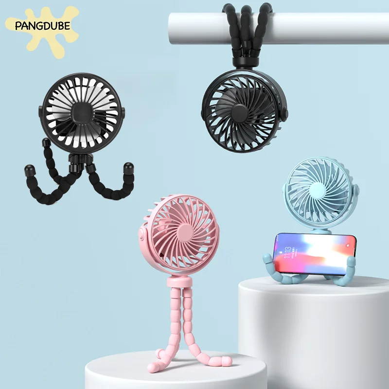 PANGDUBE USB Rechargeable Octopus Fan Mini Handheld Fan for Baby Stroller Crib Desk Camping Travel Portable Fan Phone Holder