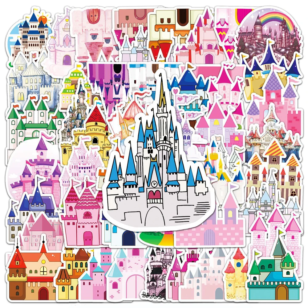 10/30/50pcs Kawaii Cartoon Colored Castle Stickers Funny Creative Graffiti Decals Water Bottle Luggage Phone Cute Sticker Gifts