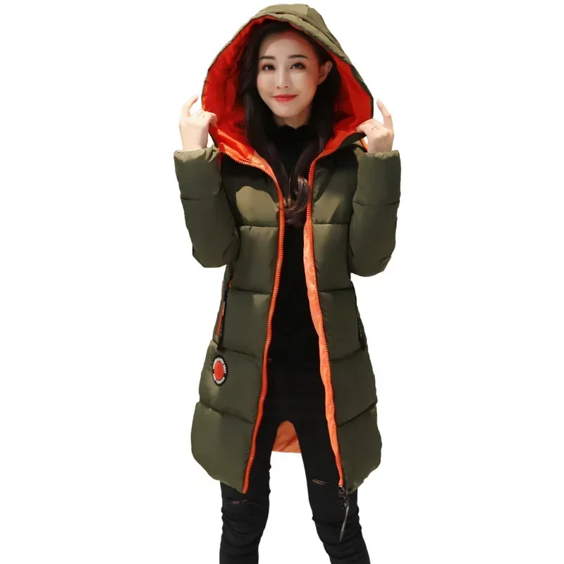 Winter Warm Mid-length Windbreak Hooded Parkas Women Print Cotton Coats Korean Fashion Overcoat Casual Snow Casaco Puffer Jacket