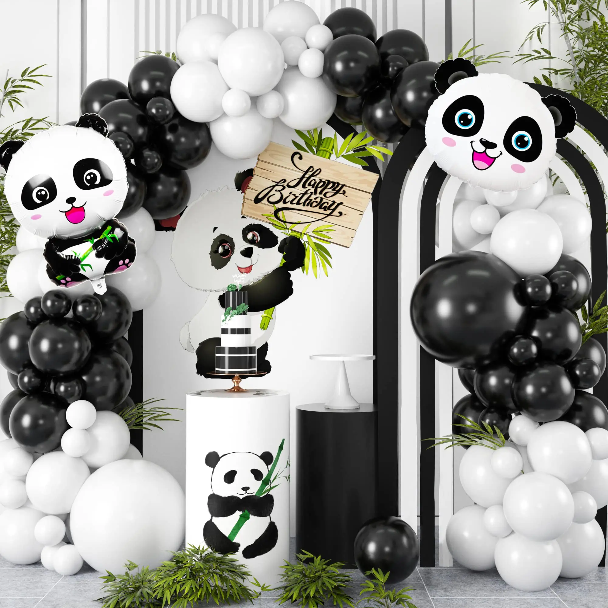 143pcs Black and White Pink Balloon Garland Set Panda Foil Balloons Panda Themed Party Supplies Baby Shower Birthday Decoration