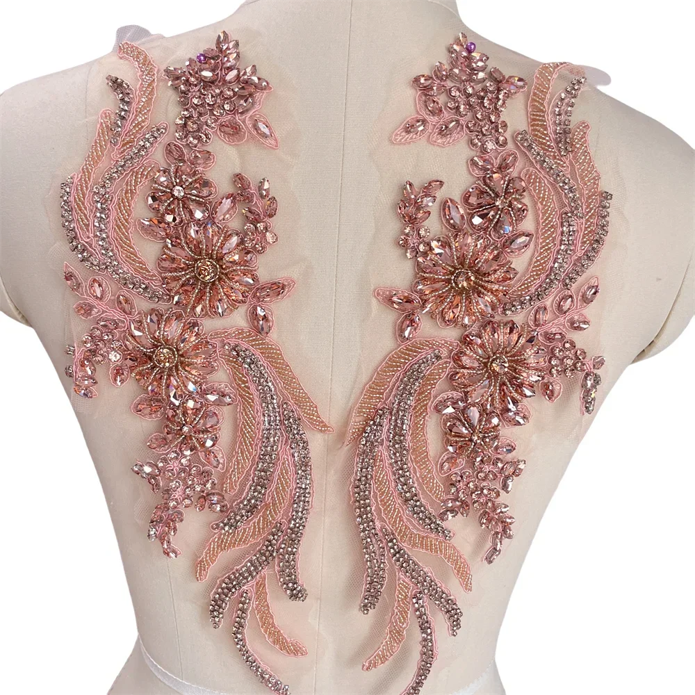 1Pair. Colorful Hand-sewn Glass Drill Mirror Flowers Sparkling Rhinestone Coats Waistbands Shoulders Wedding Dress DIY Patch