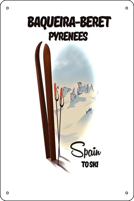 Baqueira-Beret Spain pyrenees ski Print Metal Tin Sign 12 X 8 Inch Funny Man Cave Home Office Bar Decor