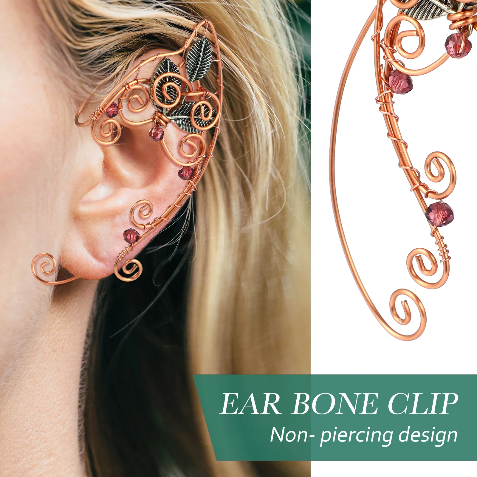 

2pcs Elf Ear Clip Lightweight Alloy Fairy Earrings No Piercing Cuff Women Wrap Christmas Halloween Accessories