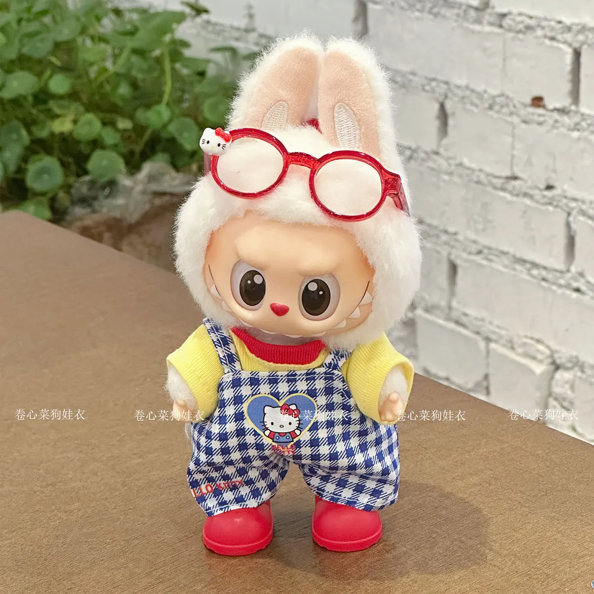 

17cm Labubu Hellokitty Melody Overalls Suit Cute Macaron Sitting Party Milan Original Baby Clothes Diy Clothes Accessories