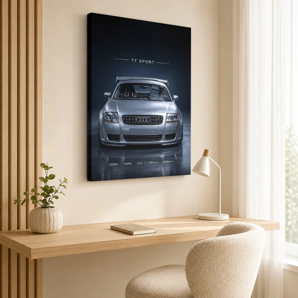 Sleek TT Sport Car Framed Canvas Poster Personalized Photo Retro Automotive Wall Paintings Decoration for Garage Ready to Hang