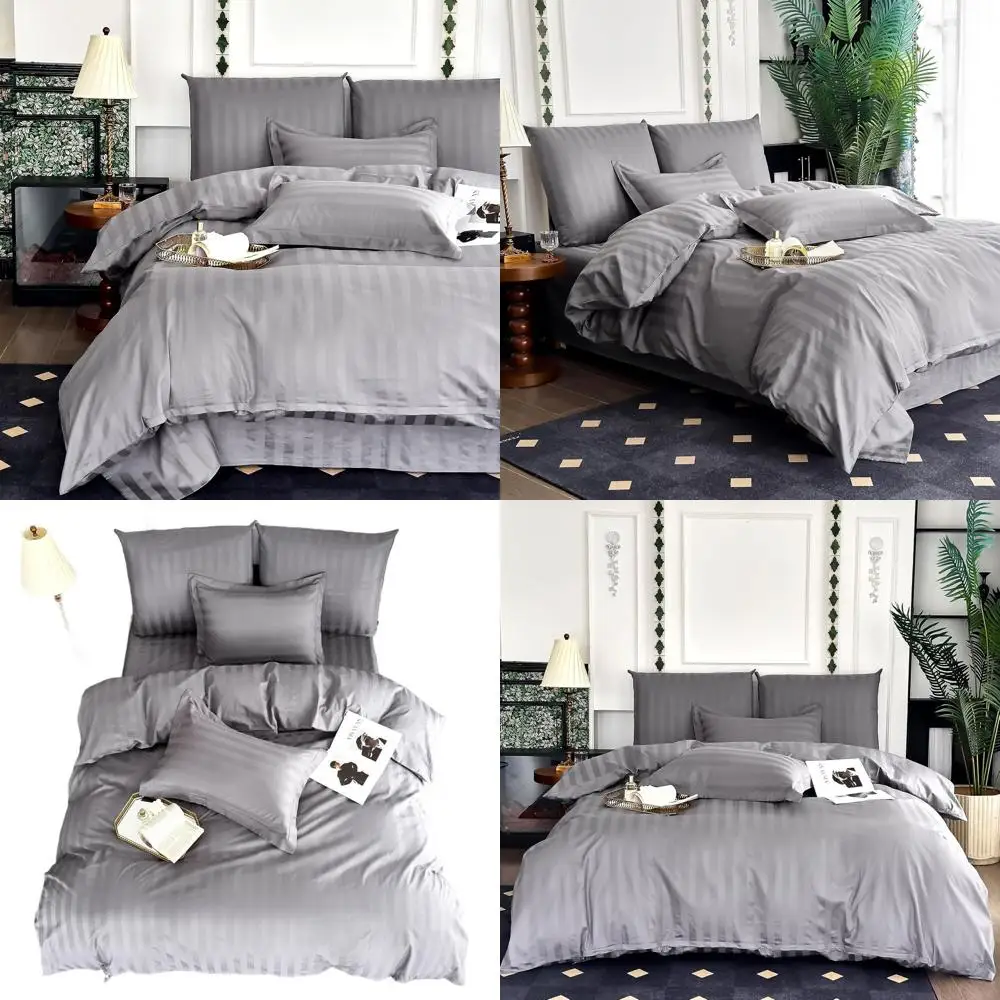 

Комплект пододеяльников в полоску из хлопка размера «queen-size» с застежкой-молнией, состоящий из 3 предметов, темно-серый атлас с текстурой (1 чехол + 2 шт.)