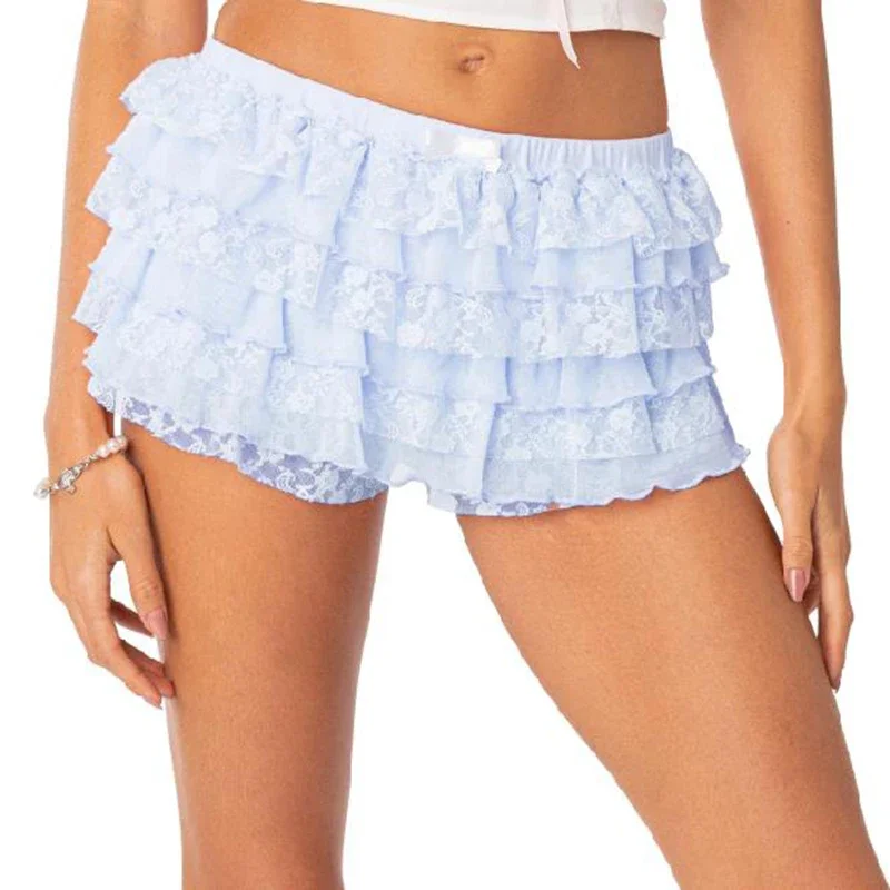 Women Lolita Bloomers Ruffle Layered Lace Pumpkin Shorts Bottom Pants Y2k Booty Shorts Skirts Sweet Girls Under Shorts Clothes