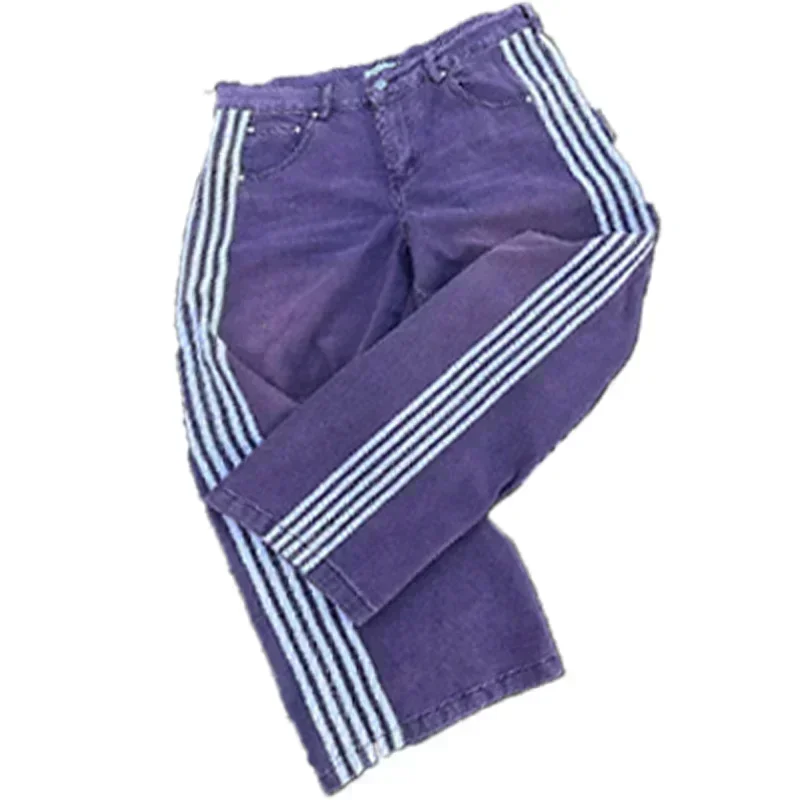 2025 Men's loose jeans vintage striped embroidered high waisted jeans men's women's casual pants Harajuku street loose wide leg
