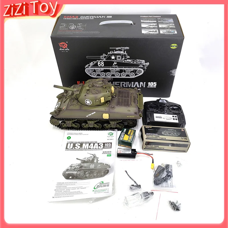 Kubing ke henglong 1:16 americano m4a3 sherman multi-canal híbrido tanque de controle remoto elétrico modelo arma barril modelo militar