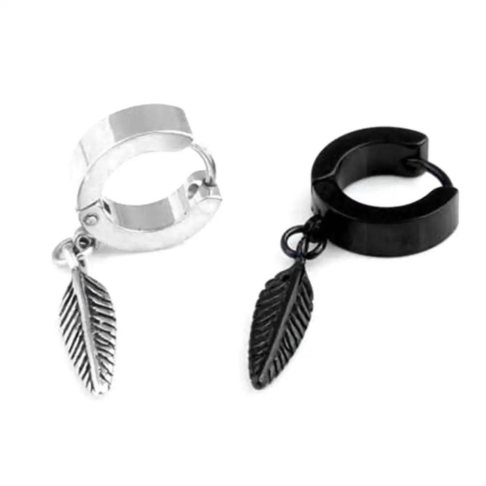 1Pc Punk Men Feather Pendant Stainless Steel Hoop Earring Party Jewelry Gift Dangle Earrings Ear Jewerly