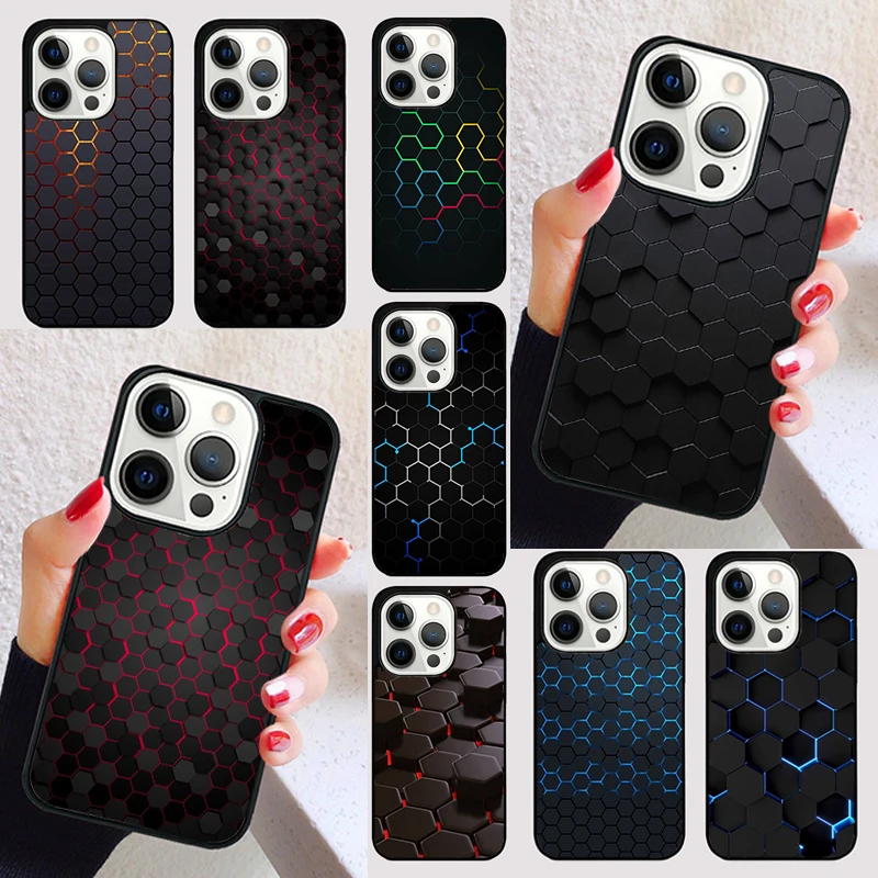 Capa Hexagonal 3D para iPhone, Capa de Telefone, 15, 16, 13, 12, 11, 14 Pro Max, Mini, SE, 7, 8, 6S Plus, 2020