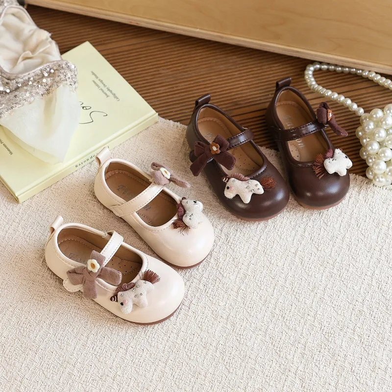 

Girls Cartoon Mary Jane Shoes with Bow-knot Children Leather Shoes for Party Wedding Kids Flats Princess Shoes Spring Autumn New