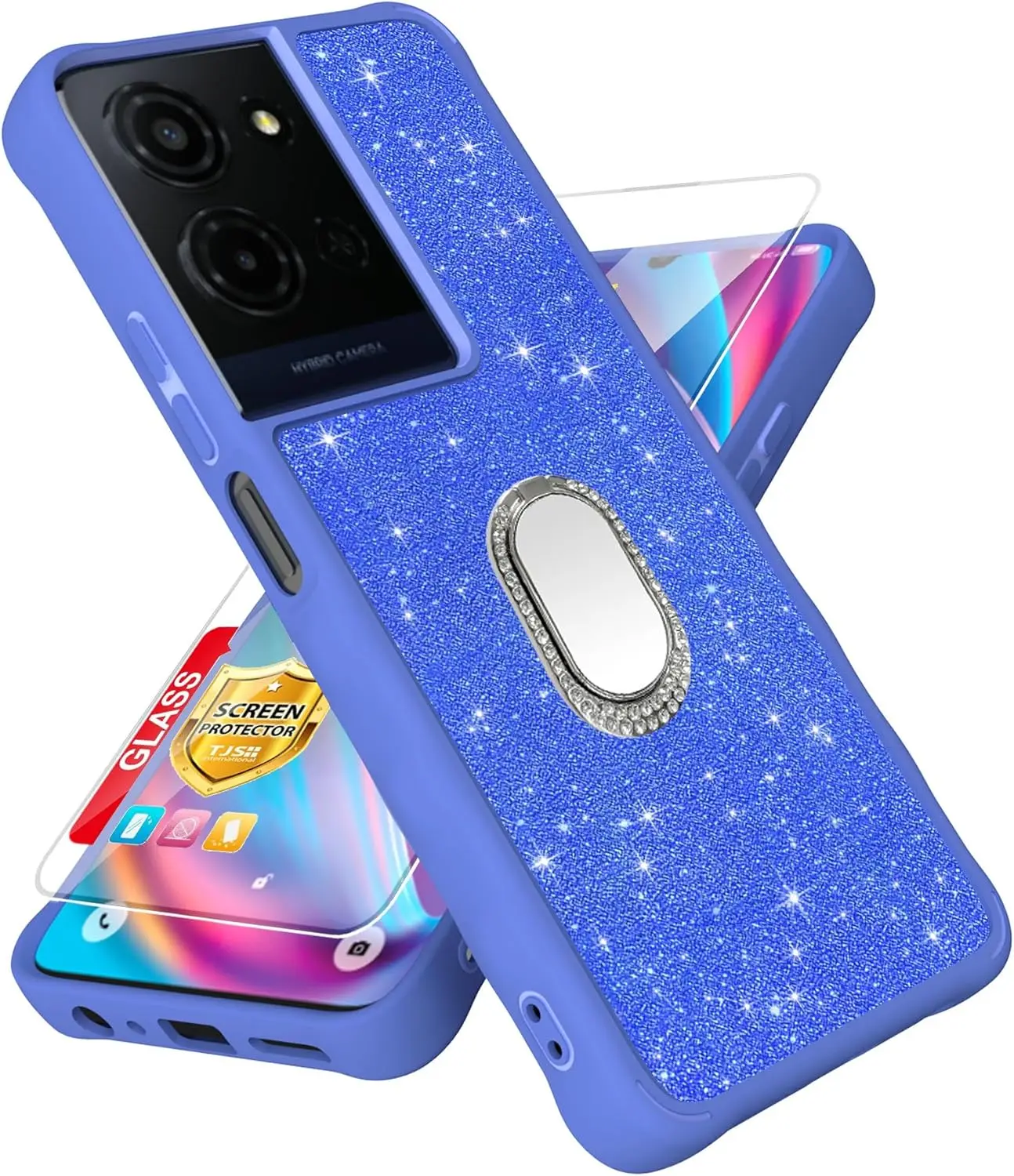

Compatible with TCL K32 5G T513W Case [with Tempered Glass Screen Protector][Mirror Ring][Glitter Powder] for TCL K33 5G T513V