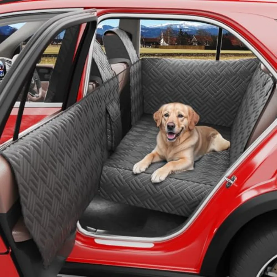 

Heavy Duty Waterproof Dog Car Seat Cover with Hard Bottom Backseat Extender for Sedan SUV and Small Truck Full Coverage Protect