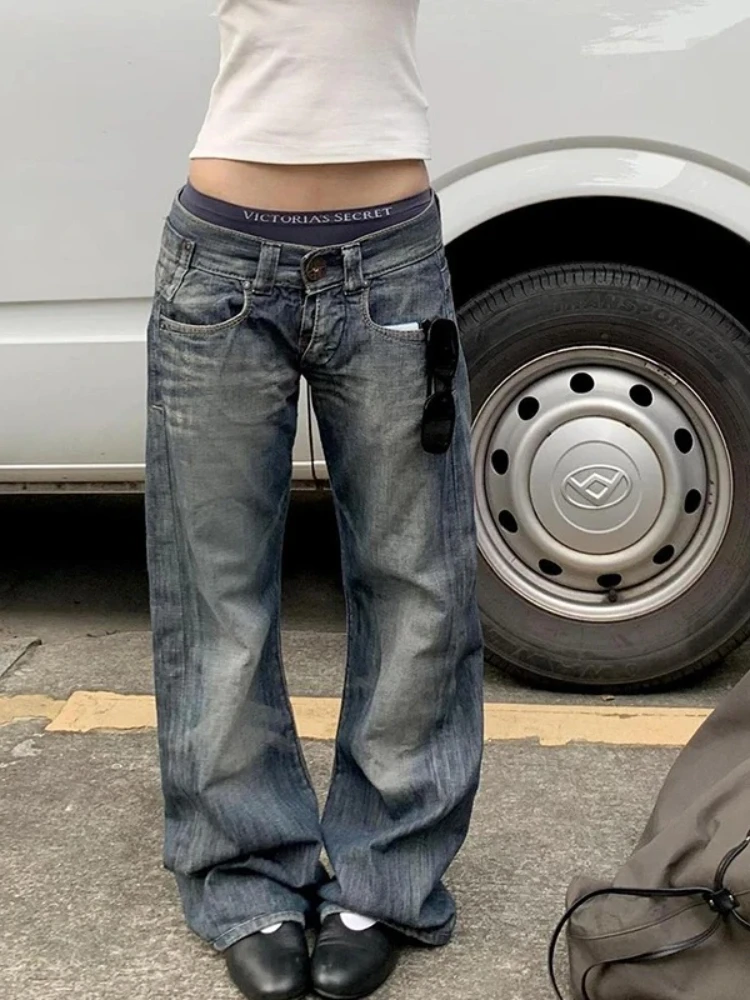 

Женские синие мешковатые джинсы Y2k в стиле Харадзюку, джинсовые брюки в японском стиле 2000-х годов, американские винтажные джинсовые брюки, осень 2024, мусорная одежда