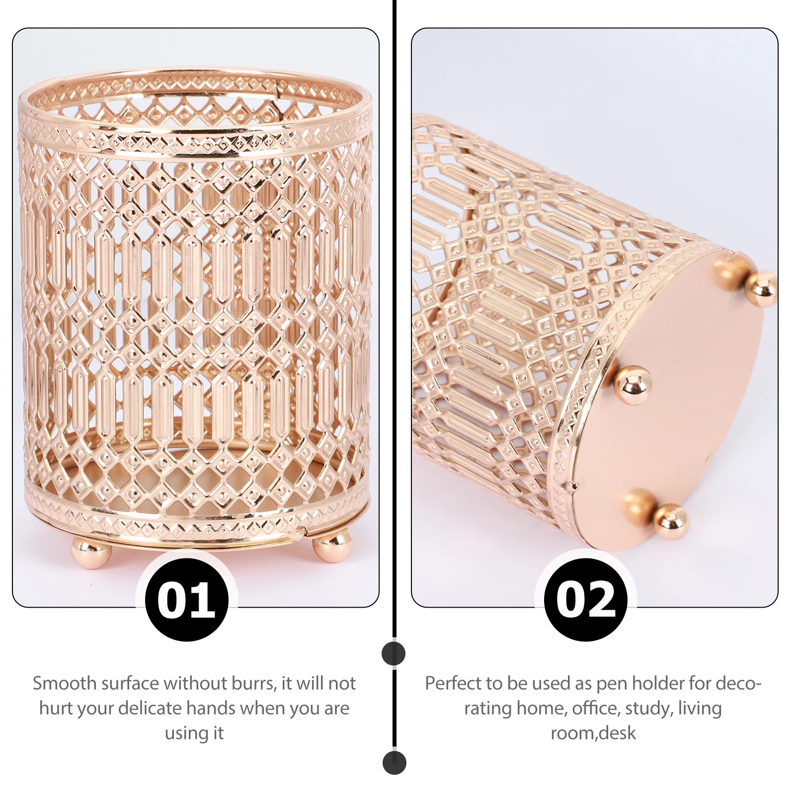 

1Pcs Metal Hollow Pattern Pen Storage Bucket Chic Makeup Brush Holder Desktop Organizer Storage Bucket Practical Home Office Use