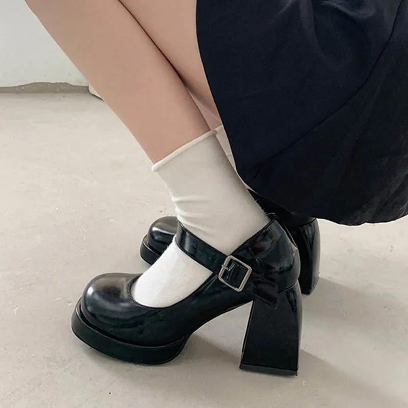 

Женские непромокаемые туфли Мэри Джейн на толстой подошве и каблуке, увеличивающие рост, сандалии с квадратным носком, женские туфли-лодочки с ремешком и пряжкой