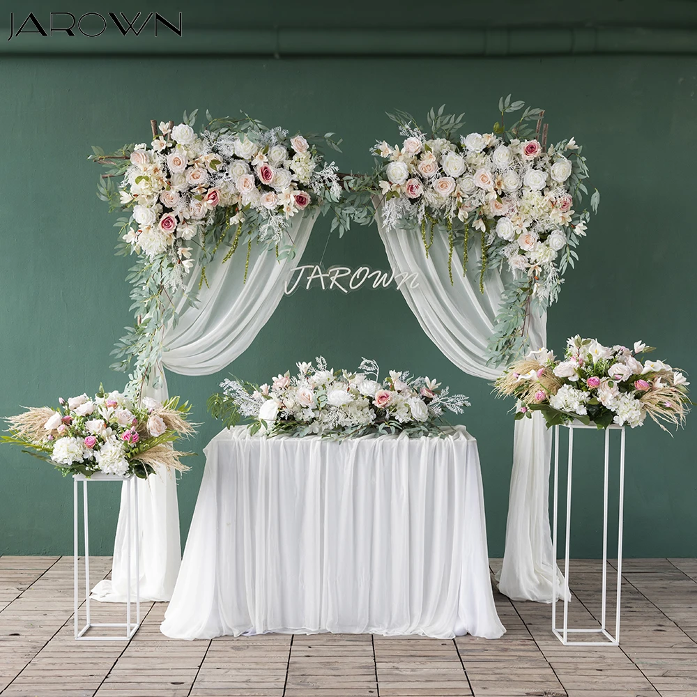 White Greenery Artificial Rime Rose Flower Arrangement for Wedding Decoration KT Board Customized Table Floral Centerpieces