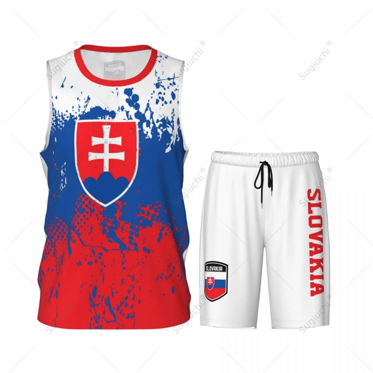 Team-up Slovakia Flag Grain Men Basketball Jersey Set Shirt & Pants Sleeveless Custom Name Nunber Exclusive