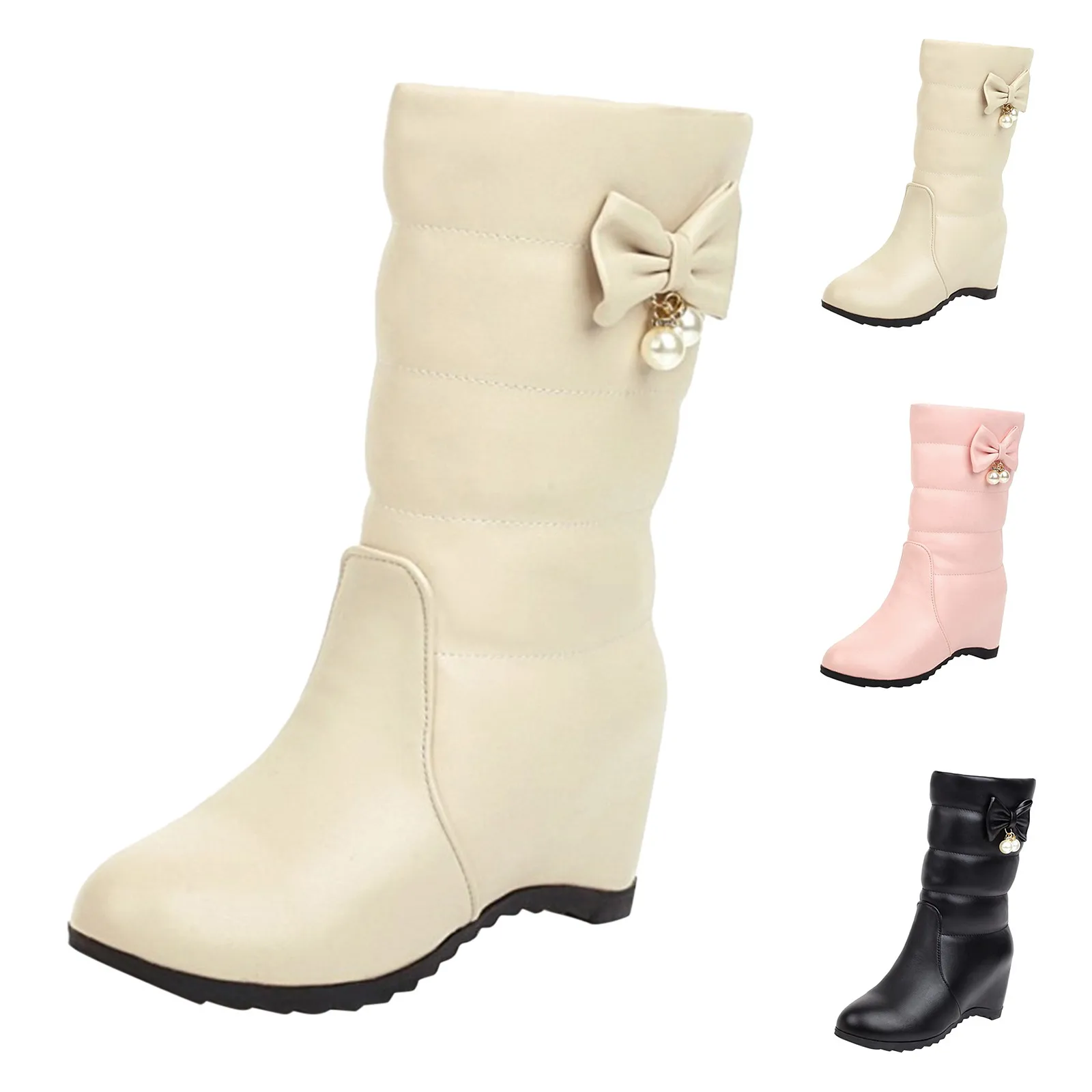 Ladies Rain Boots Size 8 Mid Calf Womens Wide Calf Boots Size 8 Sock Boots for Women Heels Wide Calf Low Knee High Wedge Boots