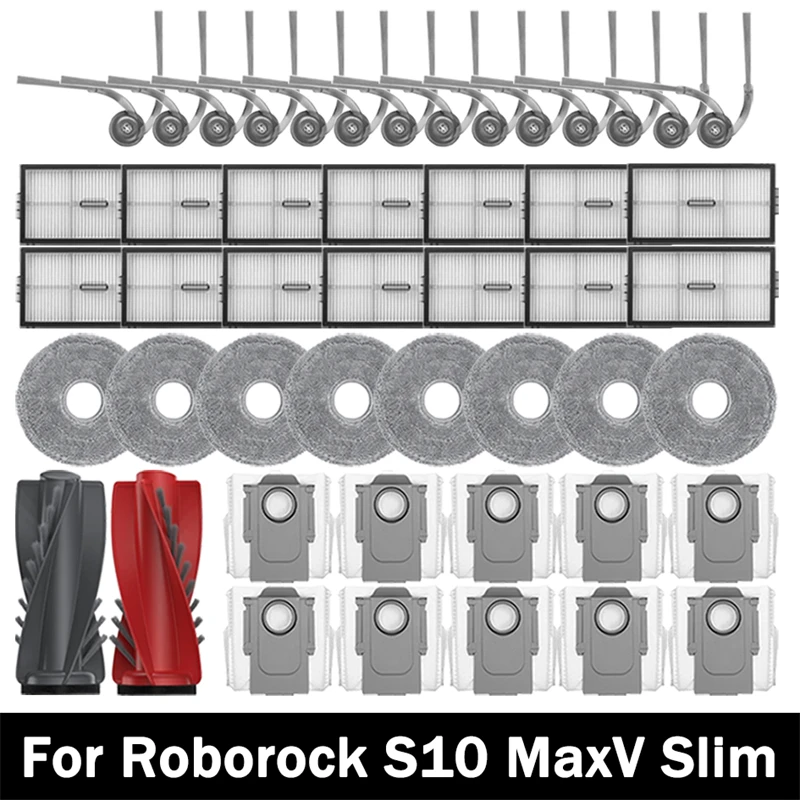 For Roborock S10 MaxV Slim Robot Vacuum Cleaner Accessories Main Side Brush Mop Cloth Hepa Filter Dust Bag Spare Parts