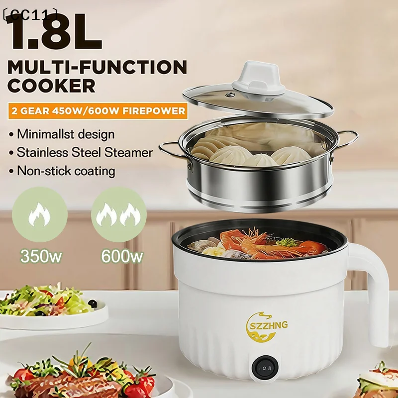 Mini Olla Arrocera con Vaporera, Pequeña Olla Antiadherente Multifuncional, Olla Eléctrica para Cocinar Arroz de 1.8L, Económica, con Calentamiento Eléctrico〔CC11〕