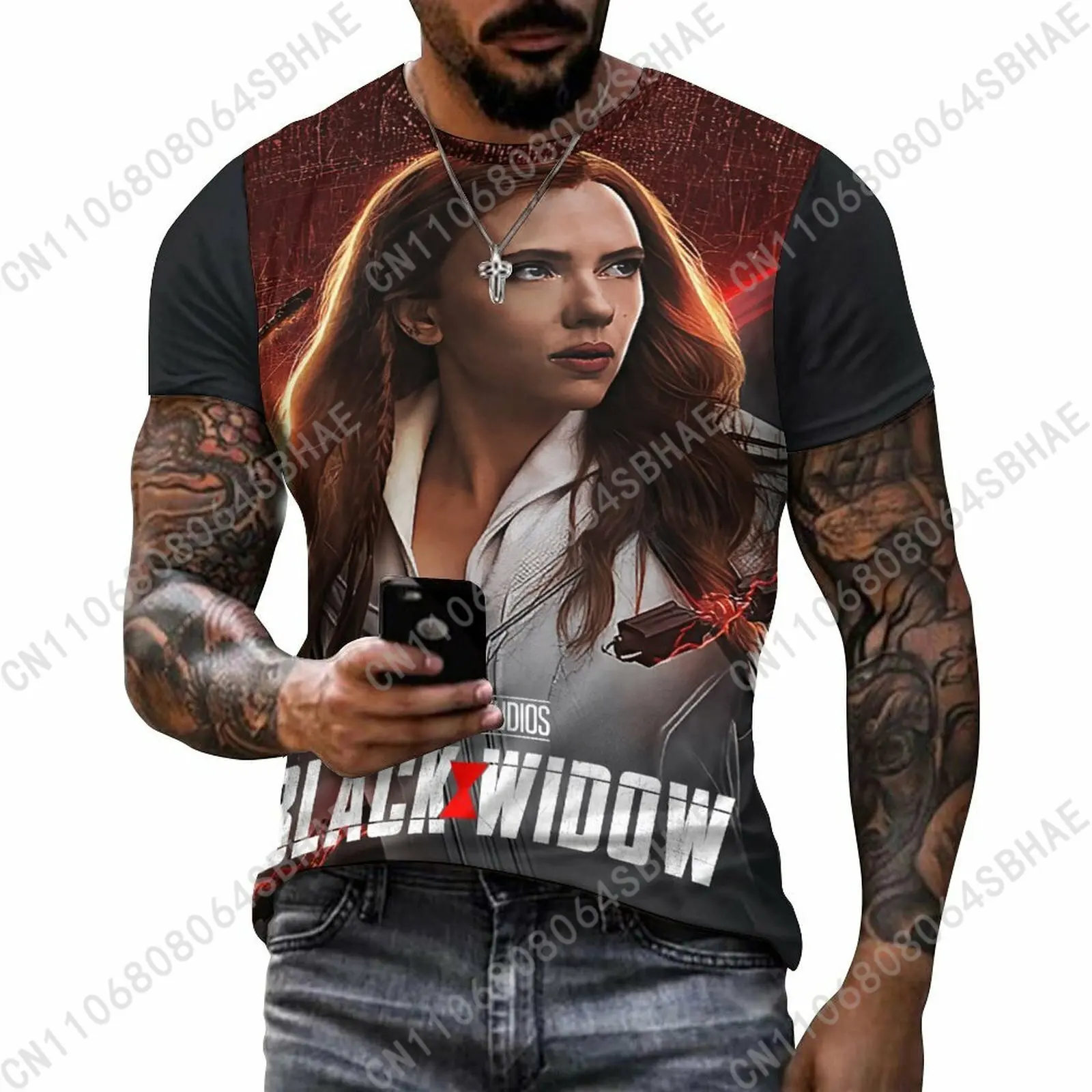 

Marvel Black Widow Custom Pattern Men's Cotton T-Shirt Short Sleeve Tee Men Tops Personalized Tshirt Summer Cosplay