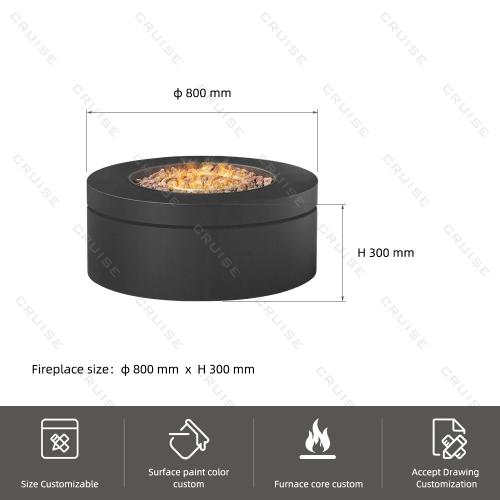 CRUISE Эффективная каминная яма для горения на открытом воздухе, отдельно стоящий камин, 800 мм, деревянная/газовая/альртовая печь, большой камин