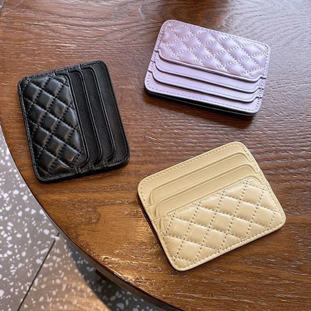 Ultra Slim Credit Card Holder Quilted Leather Bank Card Case Women Wallet Small Organizer Multi-slot Business ID Card Protector