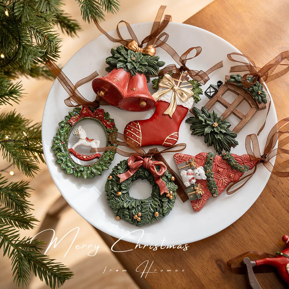 

Винтажный 3D рождественский елочный орнамент, подвесной декор из смолы, колокольчик, подарок для праздничного украшения