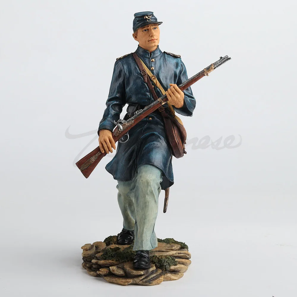 Resin American Civil War Union Infantry Soldier Figurine Vintage Military Rifleman Statue Historical Ornament Home Desktop Decor
