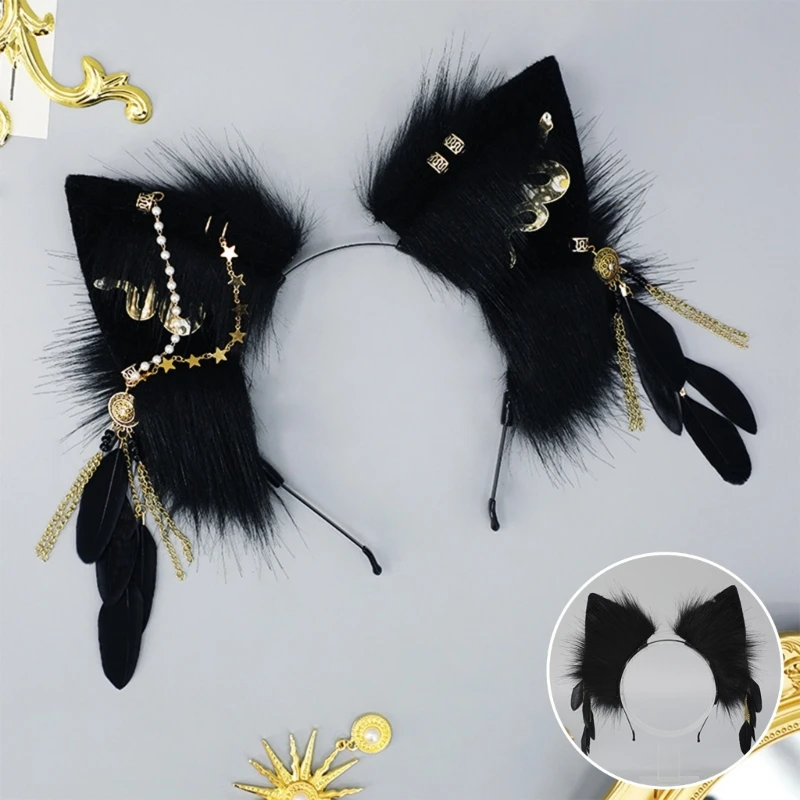 Furry Cats Ears Headband Furry Ears Feathers Tassel Plush Animal Ears Headdress Drop Shipping