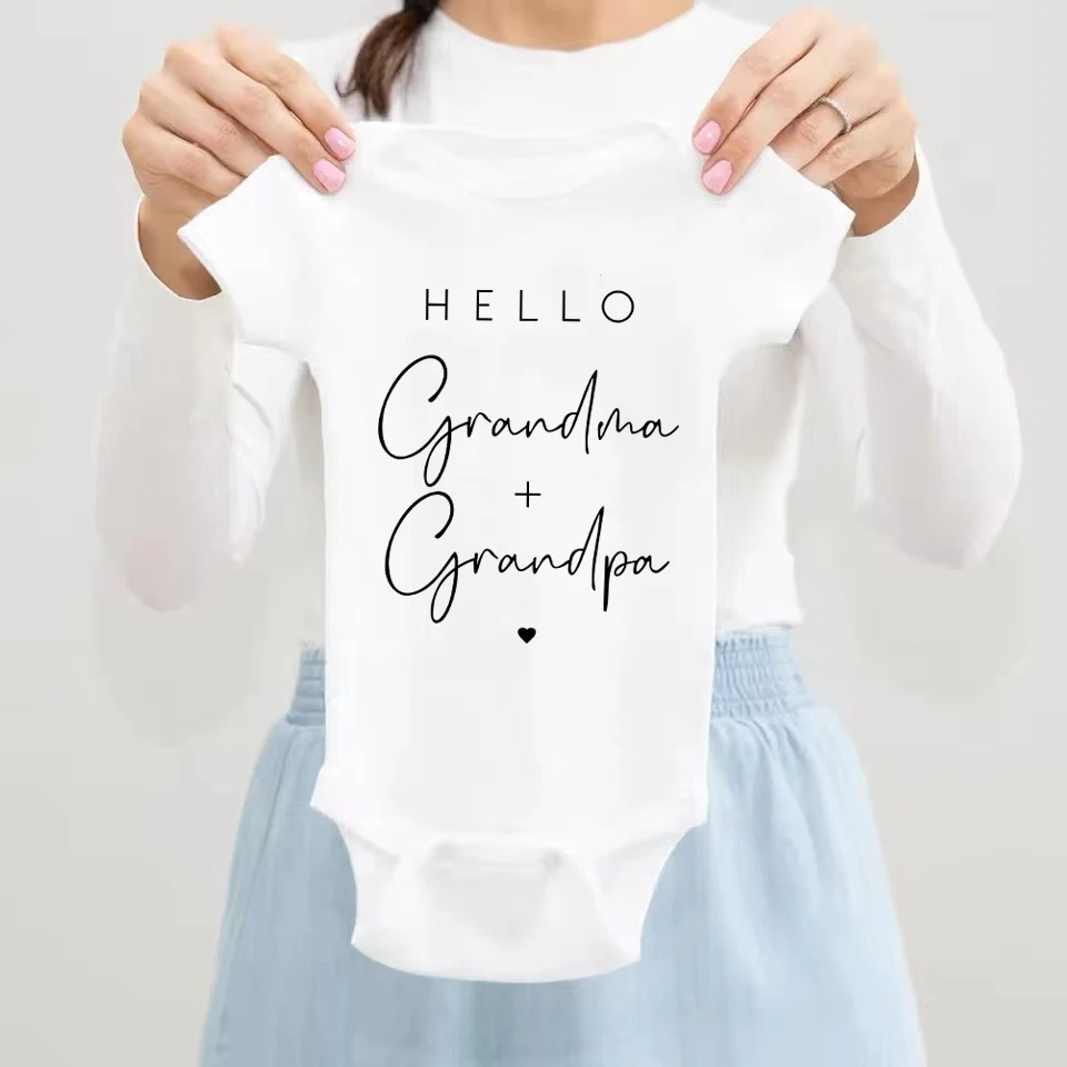 Hello Grandma Grandpa Newborn Baby Rompers Summer Bodysuits Announcement Pregnancy Infant Toddler Clothes New Grandpa/ma Gifts