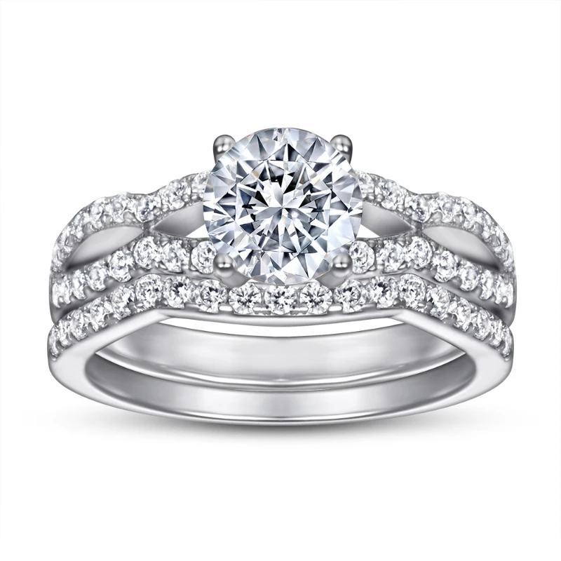 Ensemble de matiques de fiançailles Moissanite en argent regardé S925 pour femme, cadeau de mariage, document D, 1 carat