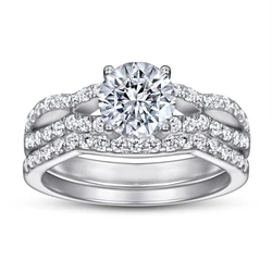 1 Carat D Color Moissanite S925 Sterling Silver Engagement Ring Set for Women Wedding Gift