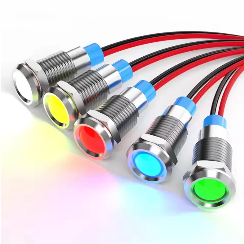 1Pack 6mm LED Metal Indicator Light, 12V 24V 220V DC AC Waterproof Industrial Signal Lamp with Wire, Red Green Light
