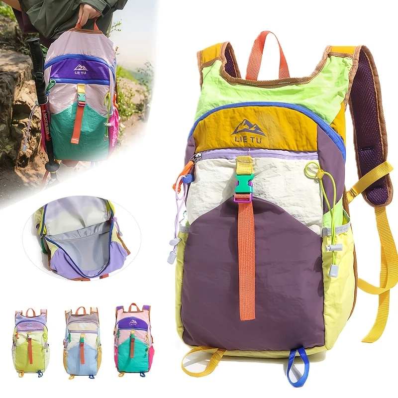 Color Block Lightweight Travel Backpack Portable Functional Daypack For Commuting Hiking Camping Short Journey Outdoor Sports