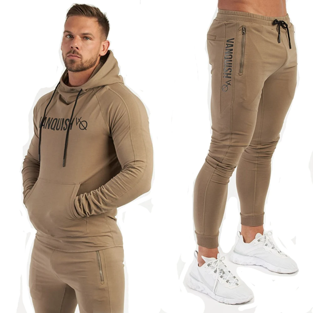 Set da allenamento in cotone da uomo kit sportivi per il Fitness Pullover Top con cappuccio con pantaloni felpe palestra tute da corsa