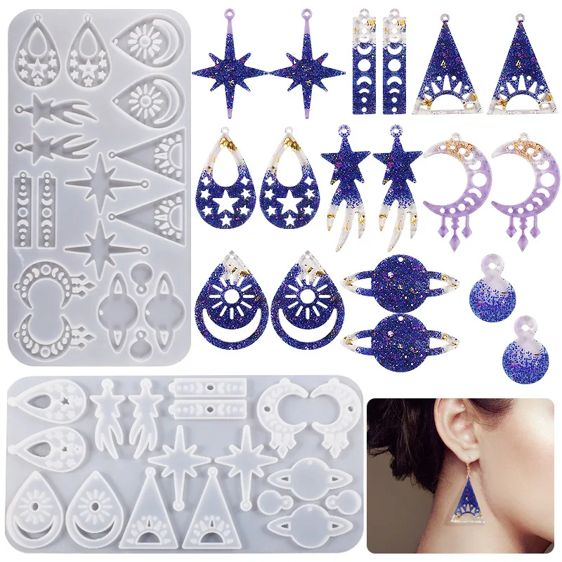 New Mould DIY Crystal Resin Moon Meteor Astronomical Home DIY Mold Starry Sky Earrings Pendant Keychain Decorative Silcone Molds
