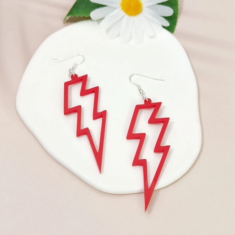 KUGUYS Neon Acrylic Hollow Out Lightning Drop Earrings for Women Trendy Jewelry Cool Accessories Pink Green Black Red White