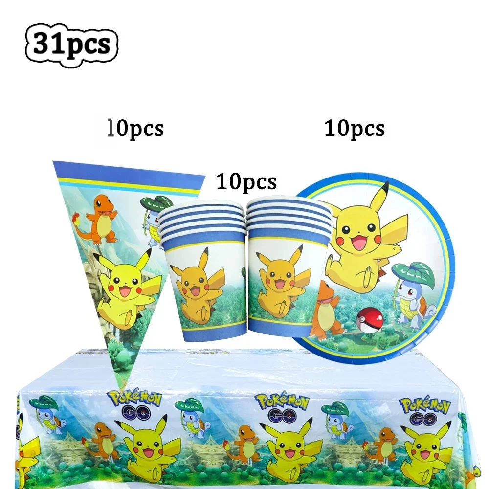 TAKARA TOMY Pokemon Jungen Geburtstag Party Dekoration Einweg Geschirr Set Tischdecke Pappbecher Teller Pikachu Charaktere Liefert 9