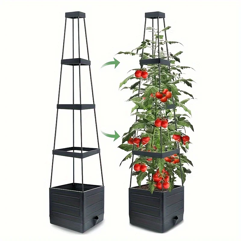 Tomatenkooi met automatische bewatering, plantenbak en roosterrek voor klimplanten, geschikt voor binnenplaatsen