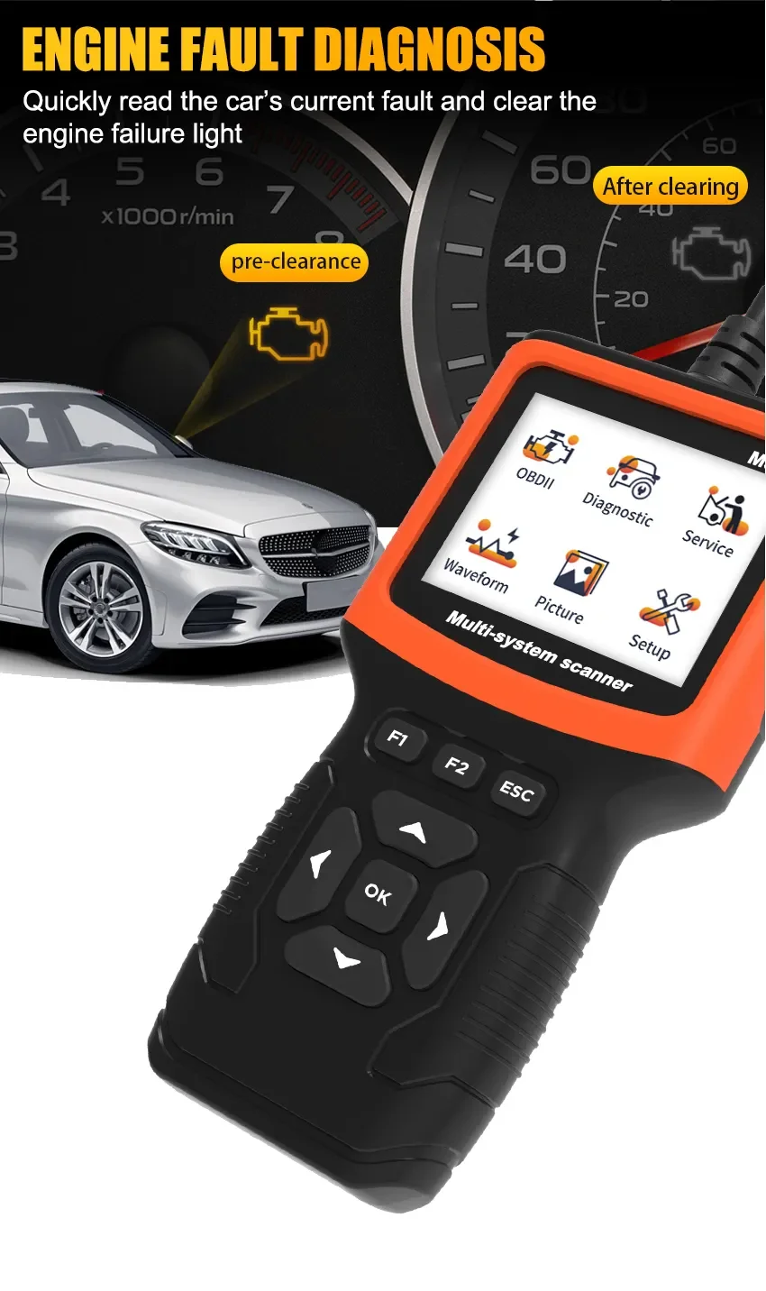 1 PC M301 Automobile Fault Diagnosis Instrument Engine Tester OBD 2 Detection Tool Code Reading Card ABS Airbag