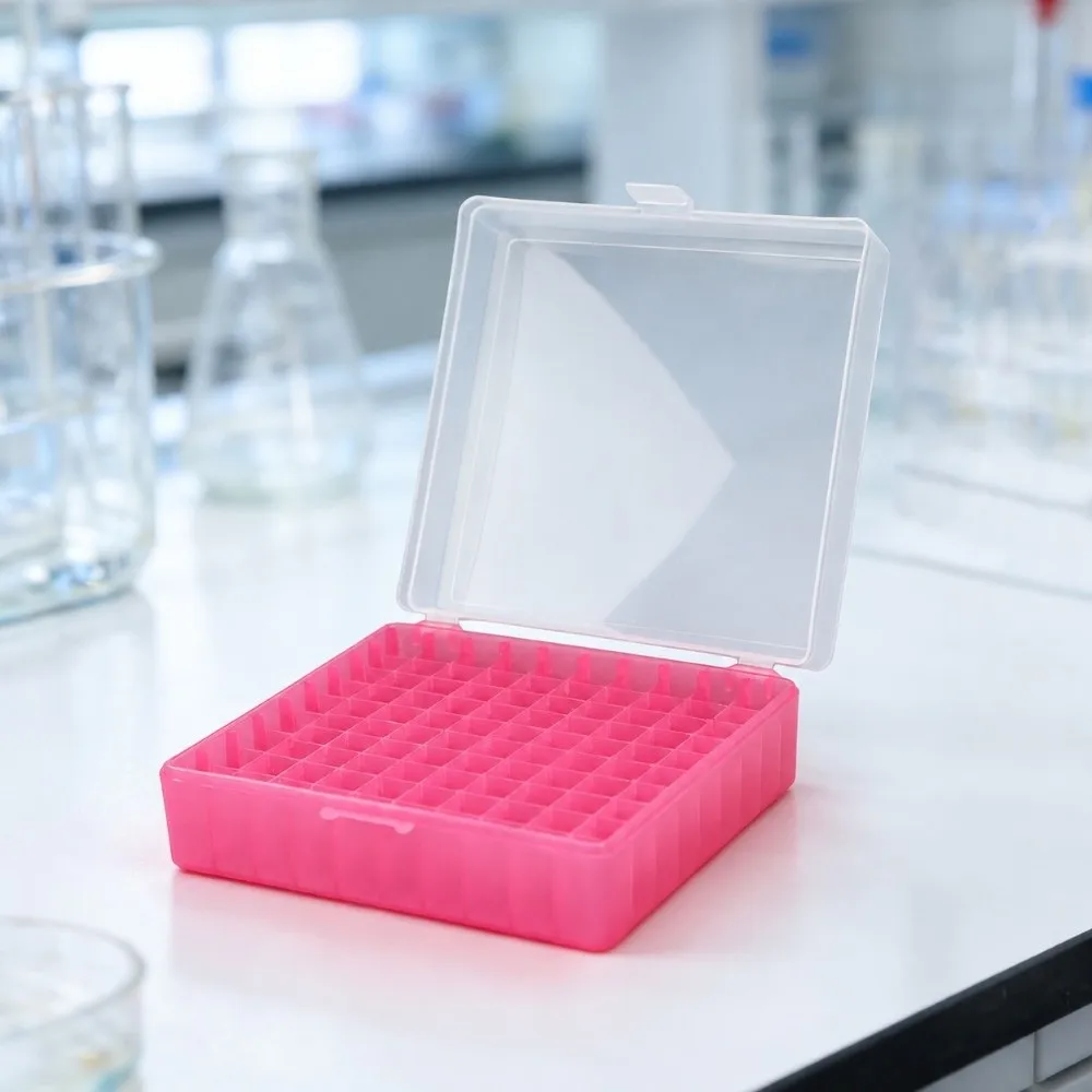 PP Plastic Cryovial Box 100 Holes Square Shape Centrifuge Tube Holder Reusable For 1.8ml 2ml Tubes Sample Tube Storage Rack