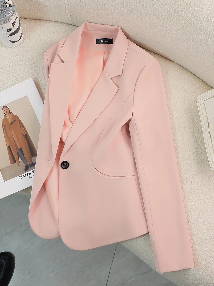 Women Blazer Ladies Pink Beige Black Solid Female Business Work Wear Slim Formal Jacket For Autumn Winter