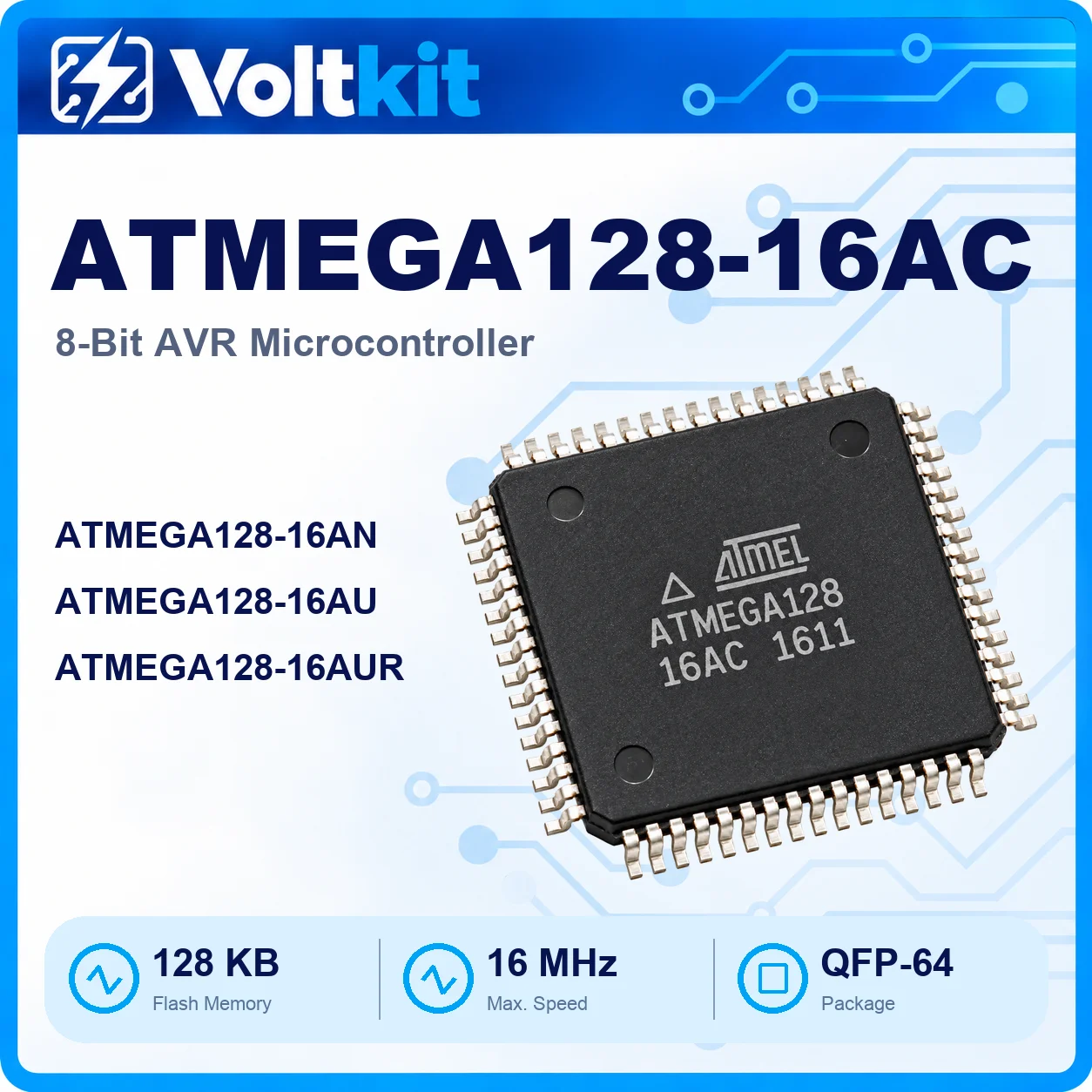 1PCS ATMEGA128A-AU ATMEGA128-16AU ATMEGA128 TQFP-64 QFP64 8-bit AVR Microcontroller MCU 128KB Flash