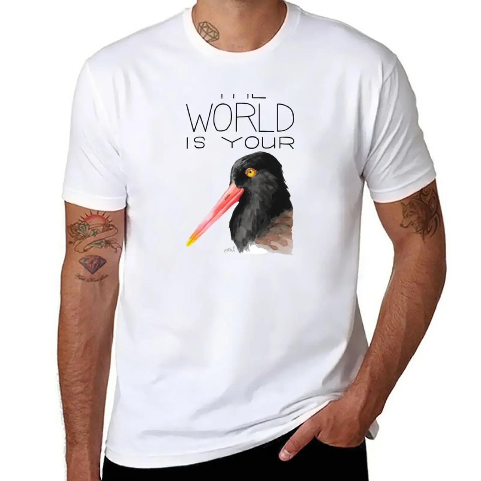 

The World Is Your Oystercatcher (American Oystercatcher) T-Shirt vintage korean fashion t shirt for men